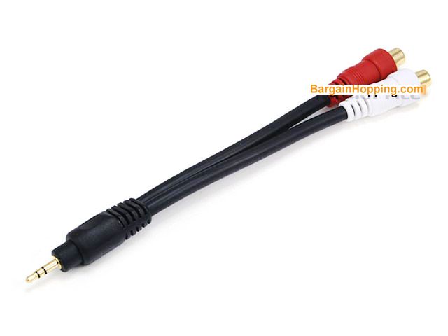 PREMIUM 3.5mm Stereo Male to 2RCA Female 22AWG Cable - 7 inches